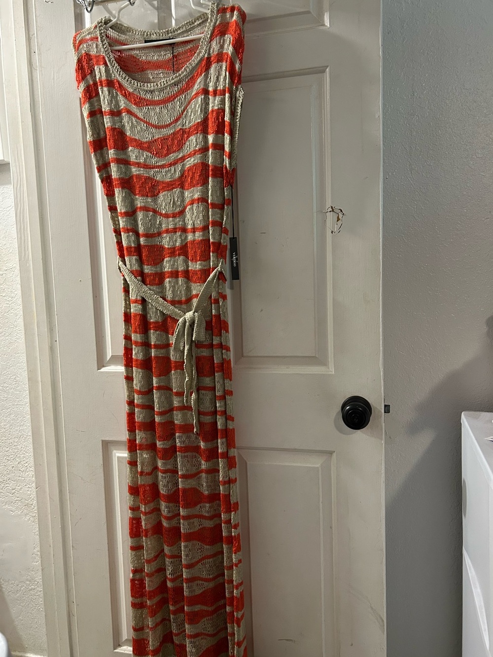 Vertigo Paris Striped Knit Maxi Dress in Orange and Cream